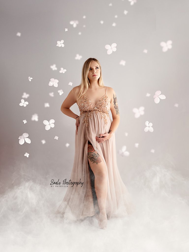 Luxury maternity photography portrait with elegant styling in Leicester studio